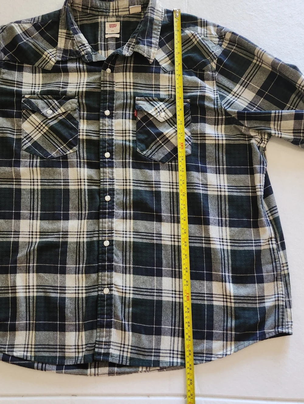 Levi's Men's Black & White Plaid Western Pearl Snap Flannel Shirt Size XXL